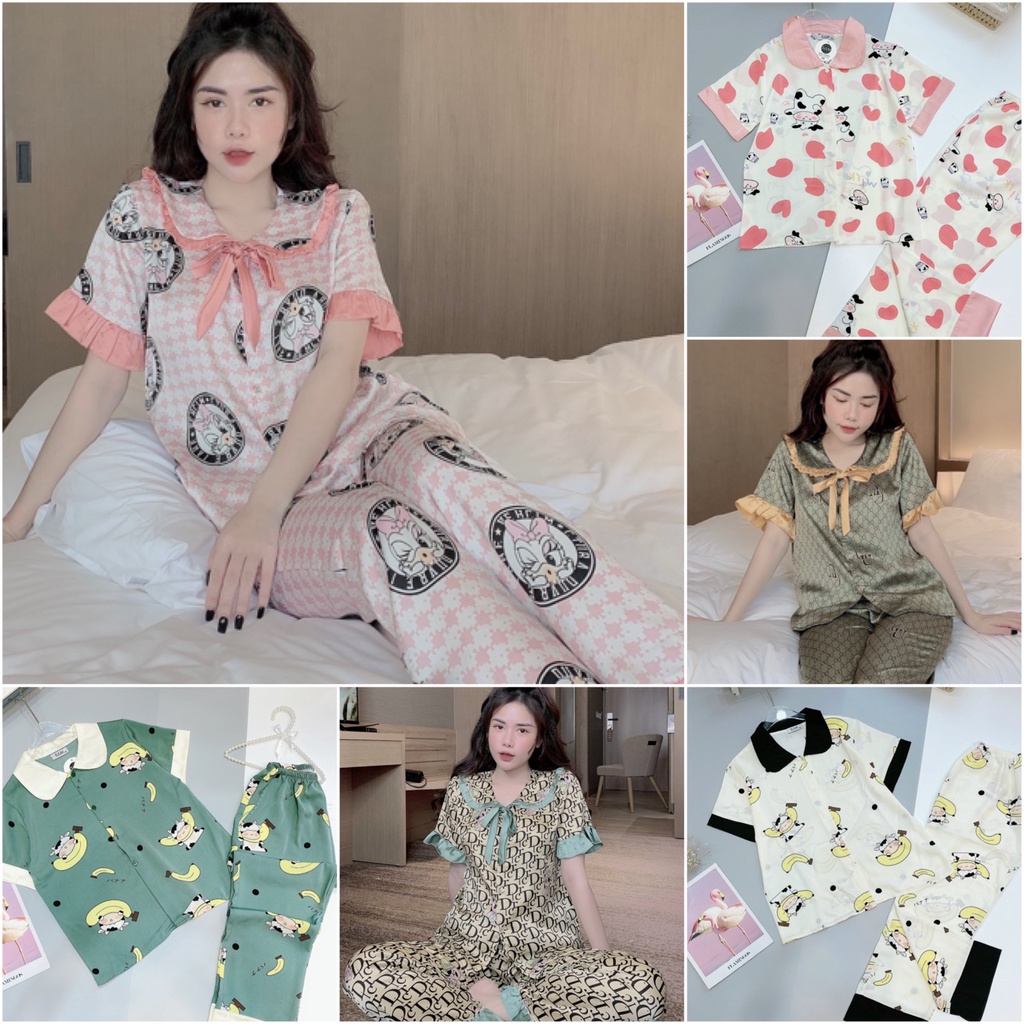 [Siêu Hot] Bộ đồ Pijama lụa💖Bộ lụa thiết kế Cộc Dài Họa tiết chất liệu mát lịm [HÀNG ĐẸP] [ẢNH THẬT +VIDEO]