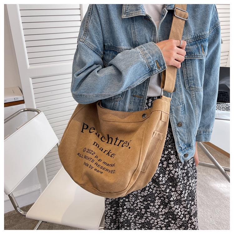 Túi Tote Đeo Vai Vải Canvas Cỡ Lớn Kiểu Retro Thời Trang 2022 Cho Học Sinh