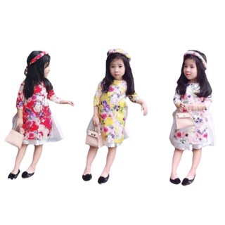 Áo dài cách tân đón tết sét 3 chi tiết bé gái 9-38kg