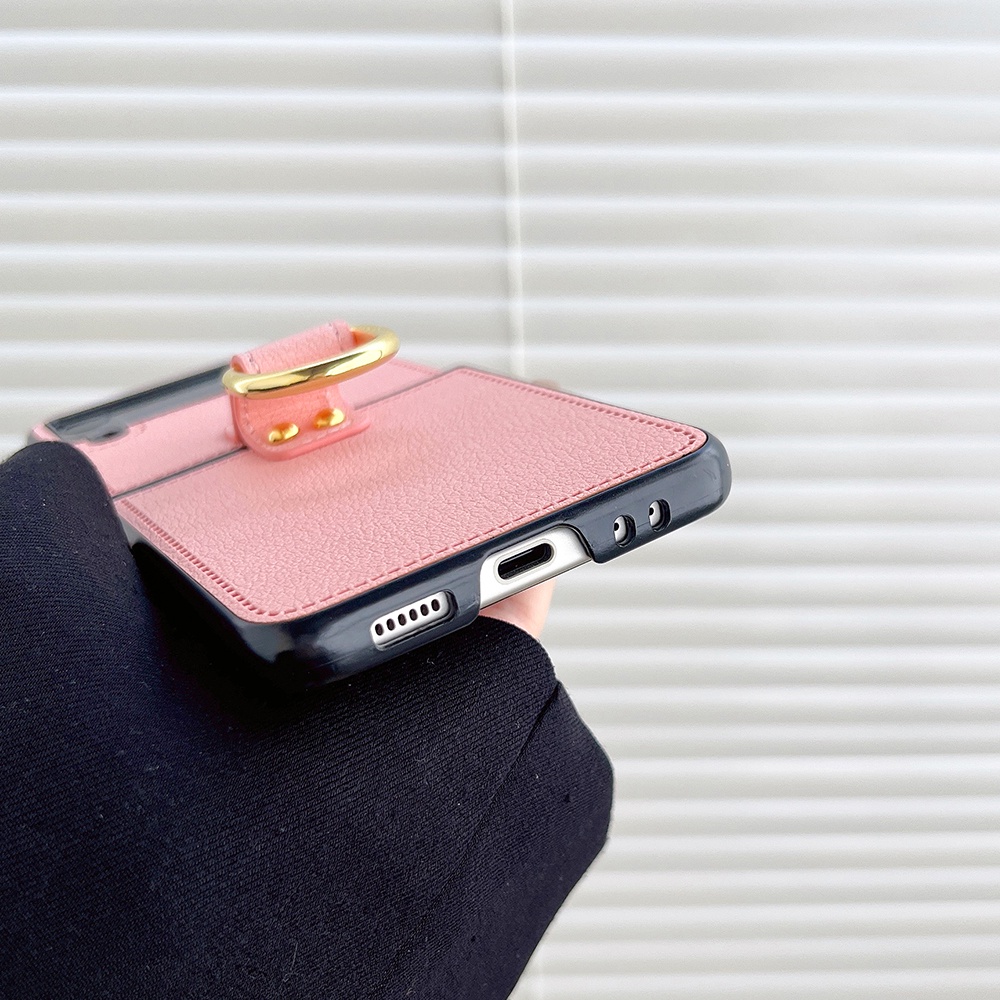 Bao Da Điện Thoại Samsung Z Flip 5 3 4 2 1 Fold 5 4 3 2  Dạng Ví Nắp Gập Sang Trọng Màu Trơn ChoGiá Đỡ