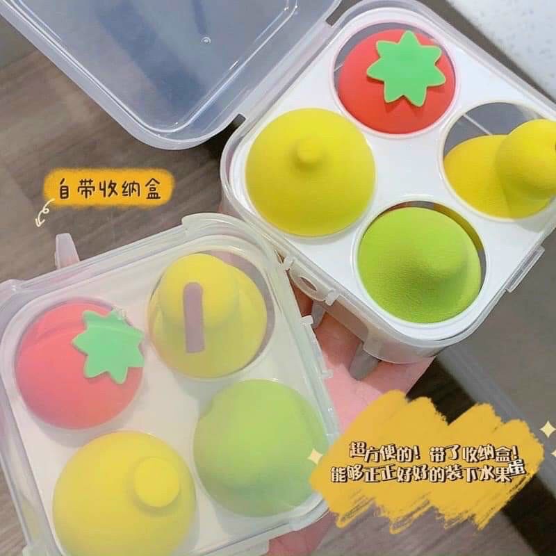 Set 4 bông mút trang điểm tán phấn kem nền mềm mại TieuMy cute hình trái cây