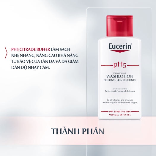 Sữa tắm rửa mặt dành cho da nhạy cảm Eucerin pH5 Washlotion 200ml - 63071