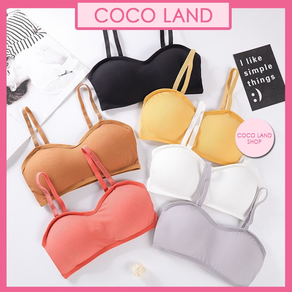 Áo Bra Hai Dây Len Tăm Quả Ngang -Áo 2 dây Khoét Lưng Dáng U Tông Màu Pastel cao cấp COCO LAND