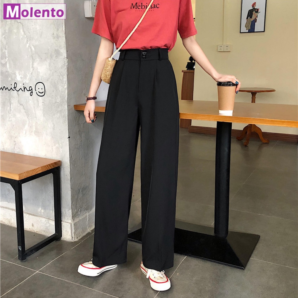 Quần Tây Nữ Lưng Cao MOLENTO Quần Ống Rộng Cạp Cao Suông Dài Eo Thon Tôn Dáng Chất Vải Tuyết Mưa Dầy Dặn - M113