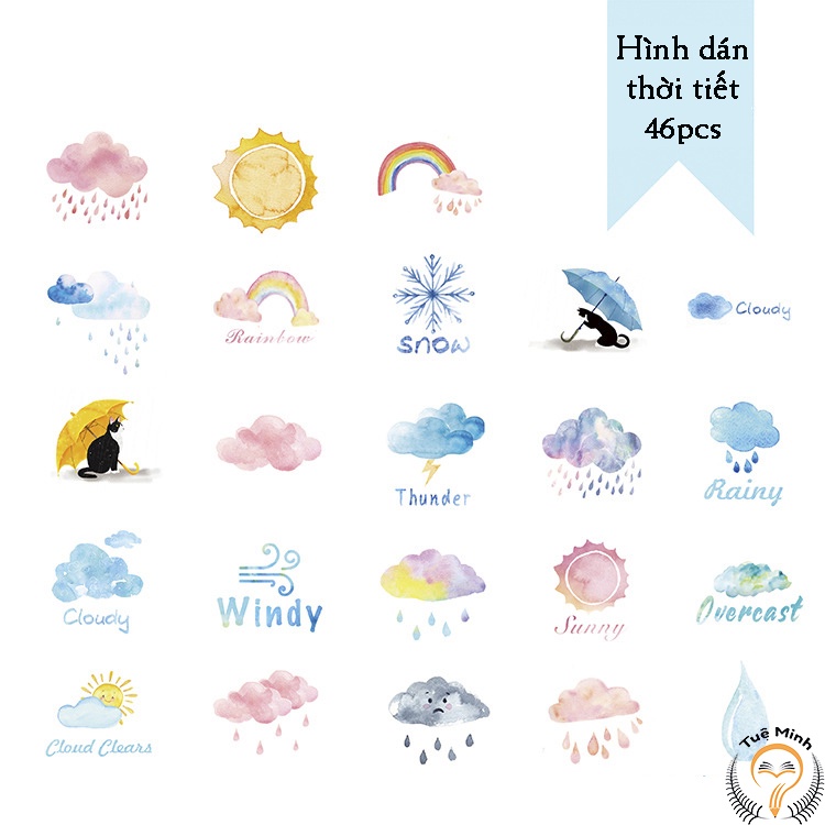 Hộp nhãn dán sticker thời tiết 46 hình siêu dễ thương trang trí STI48