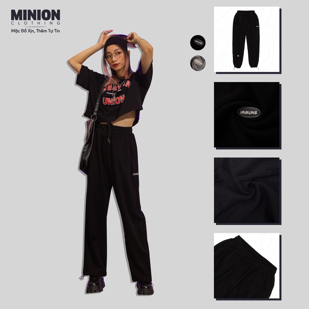 Quần jogger nỉ MINION CLOTHING bo gấu Unisex nam nữ dáng rộng joger lưng thun co giãn Ulzzang Streetwear Hàn Quốc Q2801