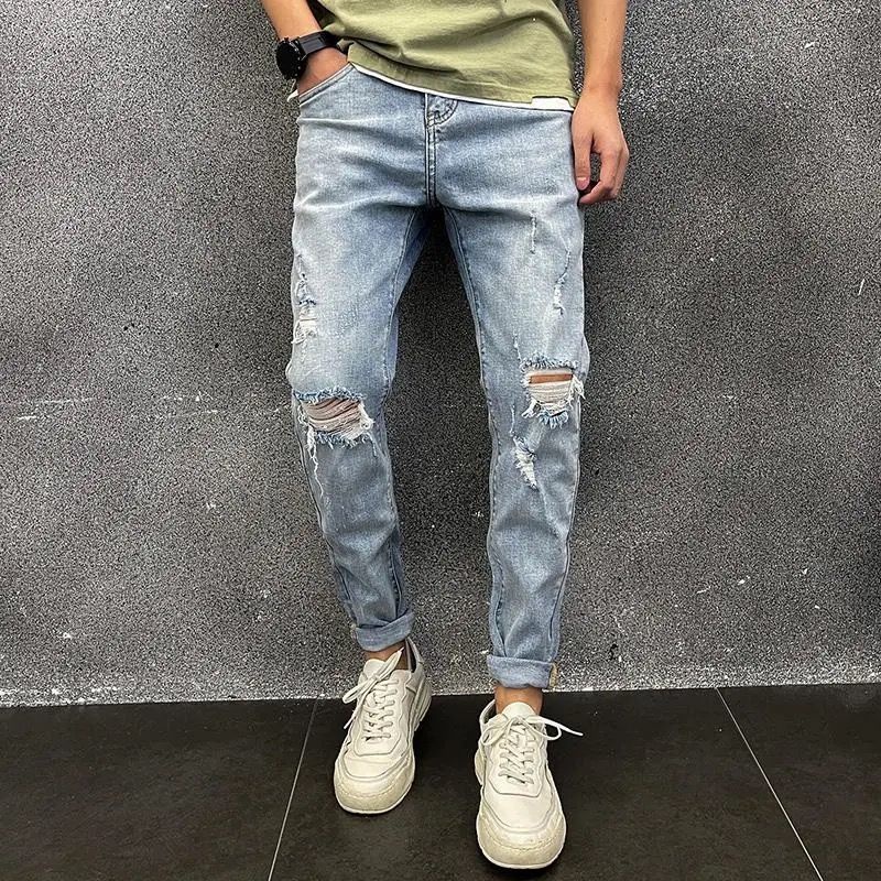Quần Jeans Dài Phối Vết Rách Cá Tính Thời Trang Nam