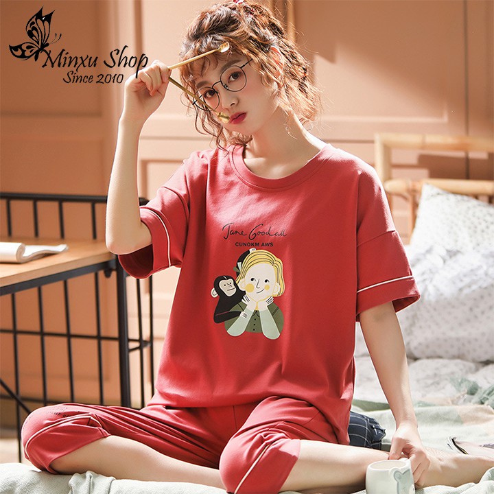 Bộ ngủ, bộ mặc nhà nữ cao cấp quần lửng áo ngắn tay mát mẻ | BigBuy360 - bigbuy360.vn
