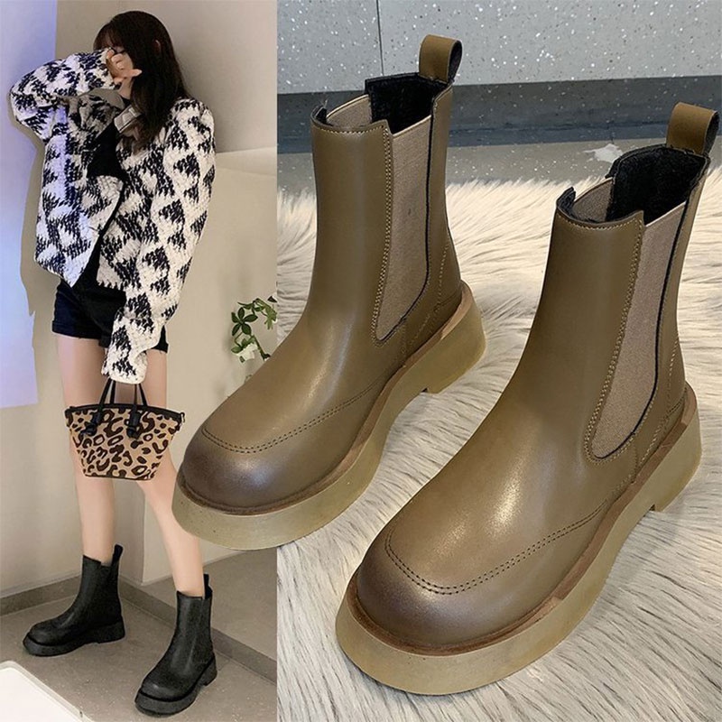 Giày bốt Martin RENBEN cổ thấp đế dày phong cách Anh Quốc thời trang tùy chọn màu sắc dành cho nữ