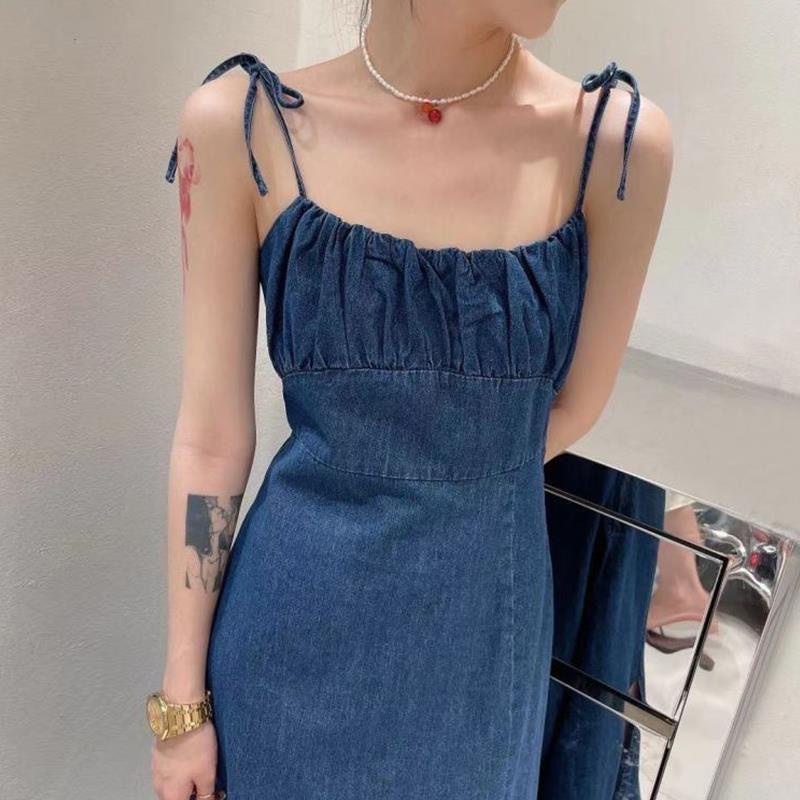 Đầm Denim Hai Dây Dáng Ngắn Thời Trang Mùa Hè Dành Cho Nữ 2022