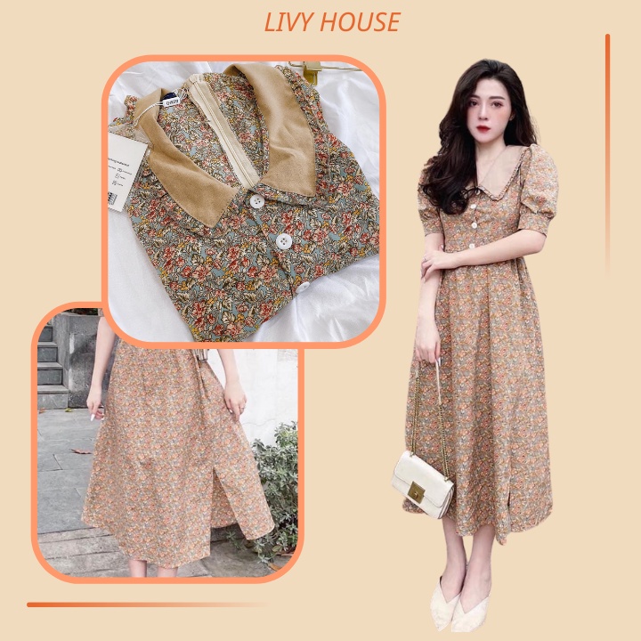 Váy hoa nhí vintage chất lụa mềm mịn, đầm suông diện đi biển đẹp