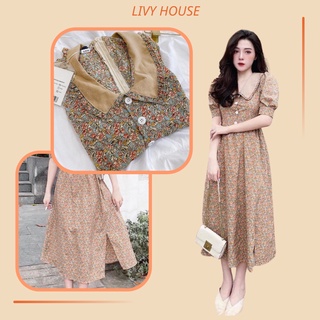 Váy hoa nhí vintage chất lụa mềm mịn, đầm suông diện đi biển đẹp
