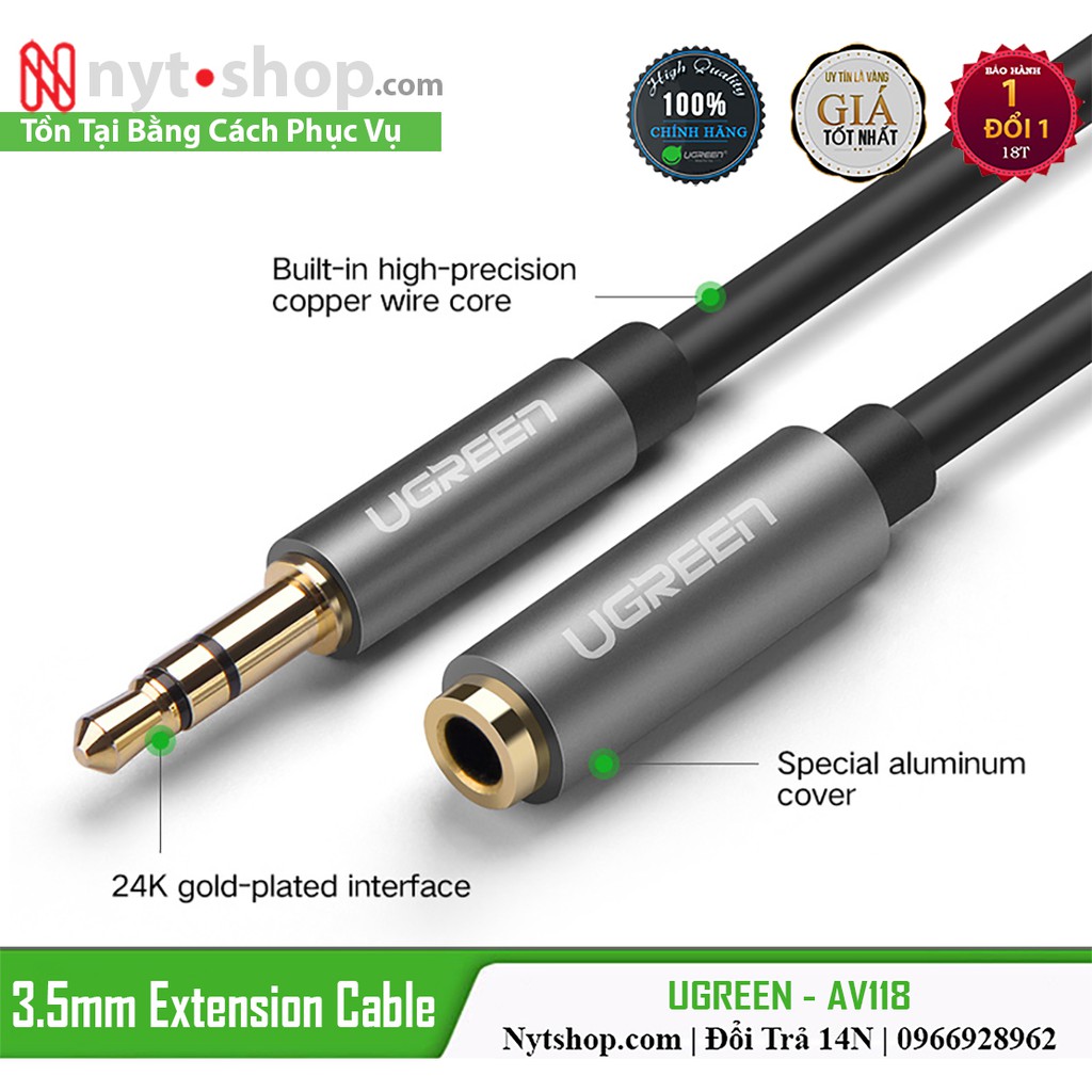 Cáp Nối Dài Audio 3.5mm Cao Cấp Ugreen AV118 | Không hỗ trợ Mic