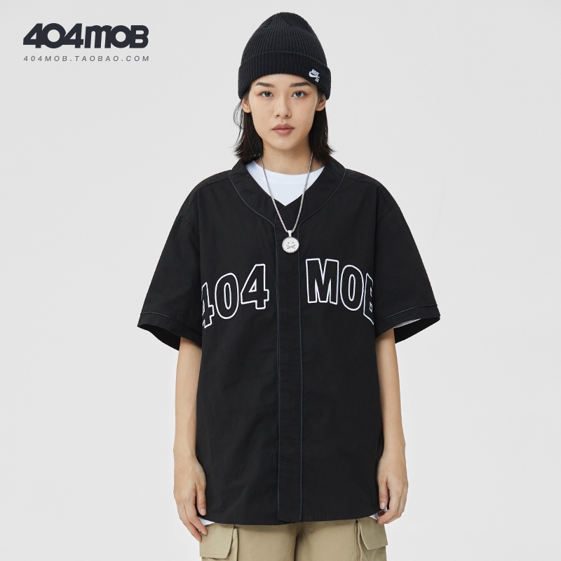 Áo Sơ Mi Bóng Chày Tay Ngắn Họa Tiết Thêu Thời Trang Phong Cách Hàn Quốc Cho Nam Nữ