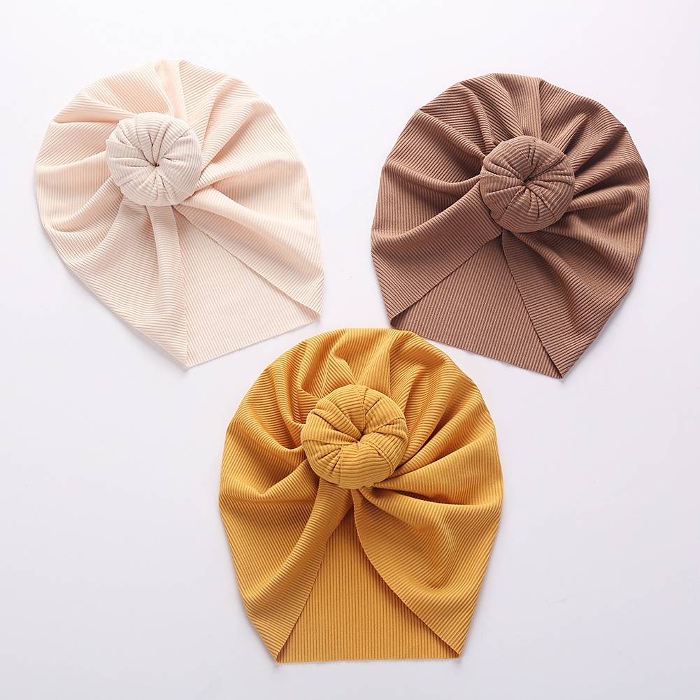 1 Mũ Beanie Sọc Mỏng Màu Trơn Thắt Nút Cho Bé Trai Bé Gái Sơ Sinh