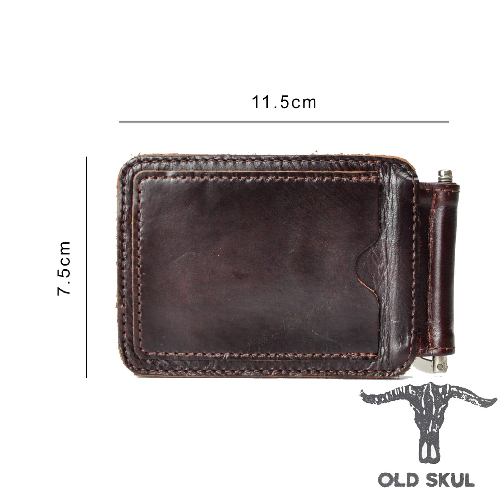 Ví da mini đựng thẻ kẹp tiền money clip V02, da bò thật, size 75x115mm dành cho cả nam và nữ