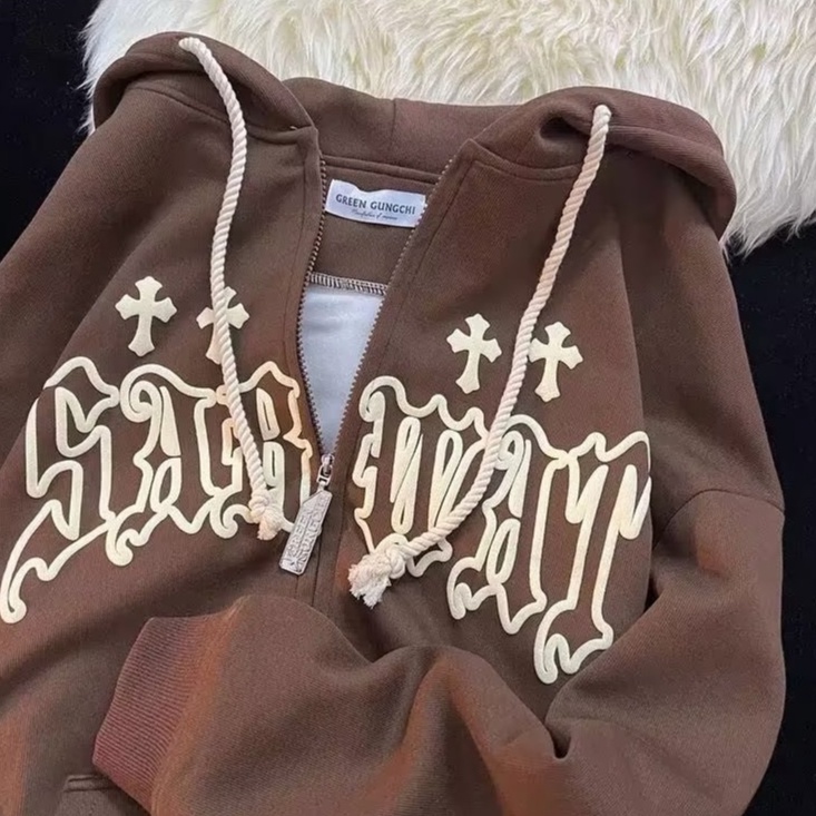 Áo hoodienữ Phong Cách áo khoác hoodie retro Mỹ Nam Nữ trơn In ấn áo hoodie unisex form rộng