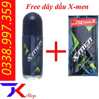 Lăn khử mùi X-men Wood chai 50ml + 1 dây dầu Xmen