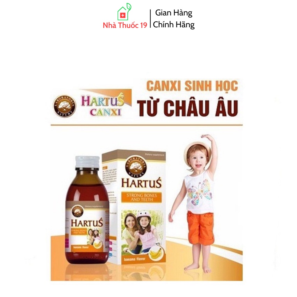 Hartus Strong Bones And Teeth, Siro nhập khẩu bổ sung Canxi sinh học và Vitamin K+D3 giúp bé phát triển chiều cao tối đa