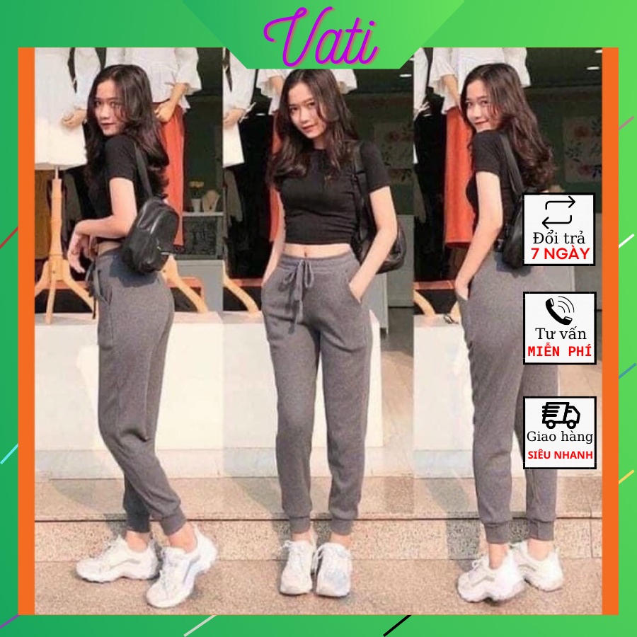 Quần jogger nỉ thun tăm nữ bo gấu mặc nhà đi chơi; Quần dài nỉ thun thu đông nữ, jogger thun nỉ nữ bo gấu - QJCG21