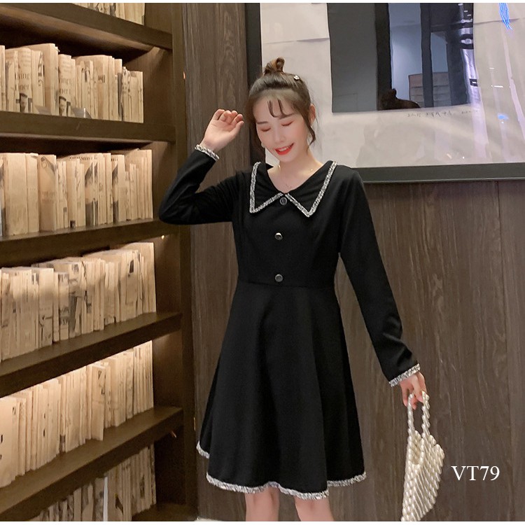 VÁY 2N1 CHO MẸ BẦU VÀ SAU SINH XÒE ĐEN CỔ BẺ - VT79