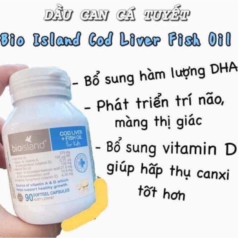 Tinh dầu gan cá tuyết Cod Liver Fish Oil Bio Island giàu DHA hộp 90 viên