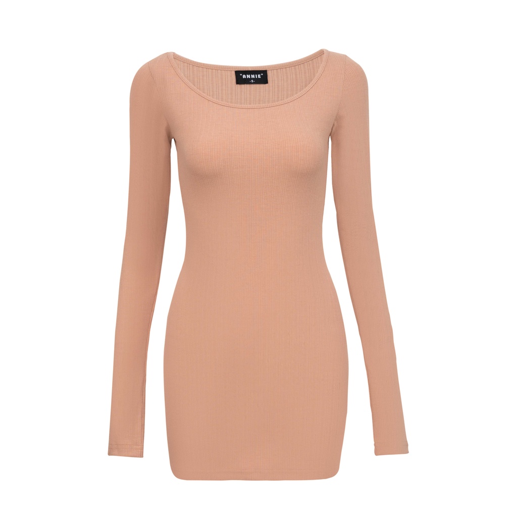 Anniegals - Đầm body thun gân tay dài - Bodycon Mini Dress