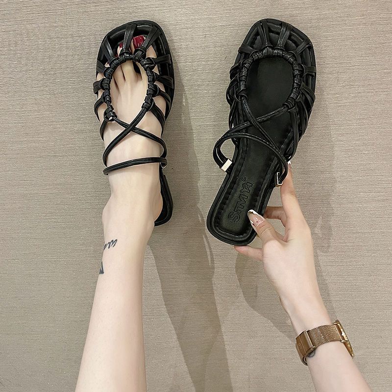 Sandal Đế Bằng Thiết Kế Mới Thời Trang Mùa Hè Theo Phong Cách Retro Cho Nữ