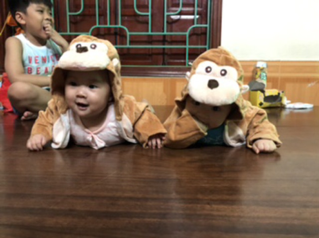 Lẻ ~ sỉ:  Áo khoác băng lông mịn khỉ con cho bé dưới 1 tuổi