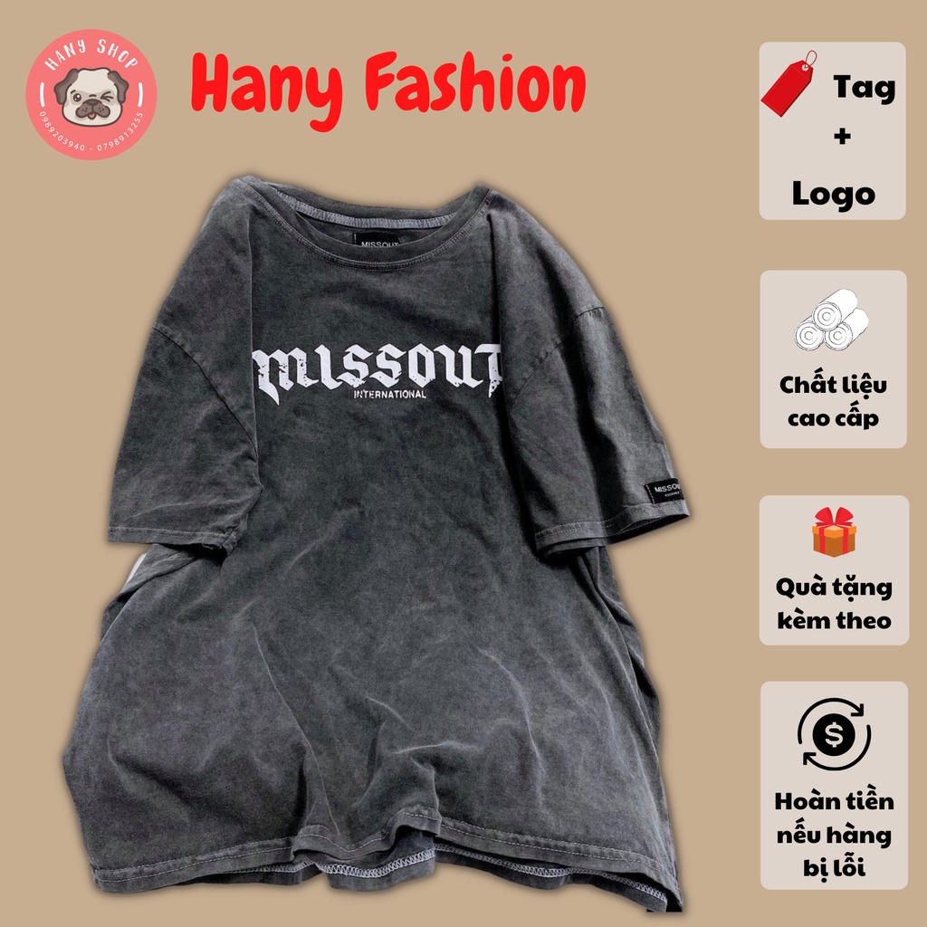 Áo thun Missout Wash MST màu xám tay lỡ form rộng nam nữ unisex form 40kg đến 90kg full tag Hany Fashion AL183
