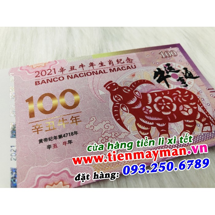 Combo 10 Tờ Tiền Lưu Niệm 100 Dollar Macao Hình Con trâu - Quà Tặng Lì Xì Tết Tân Sửu 2021 - kèm 10 bao lì xì