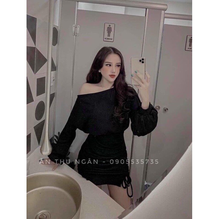 VÁy trễ vai rút 2 bên hông xinh 963(kèm ảnh thật,video)