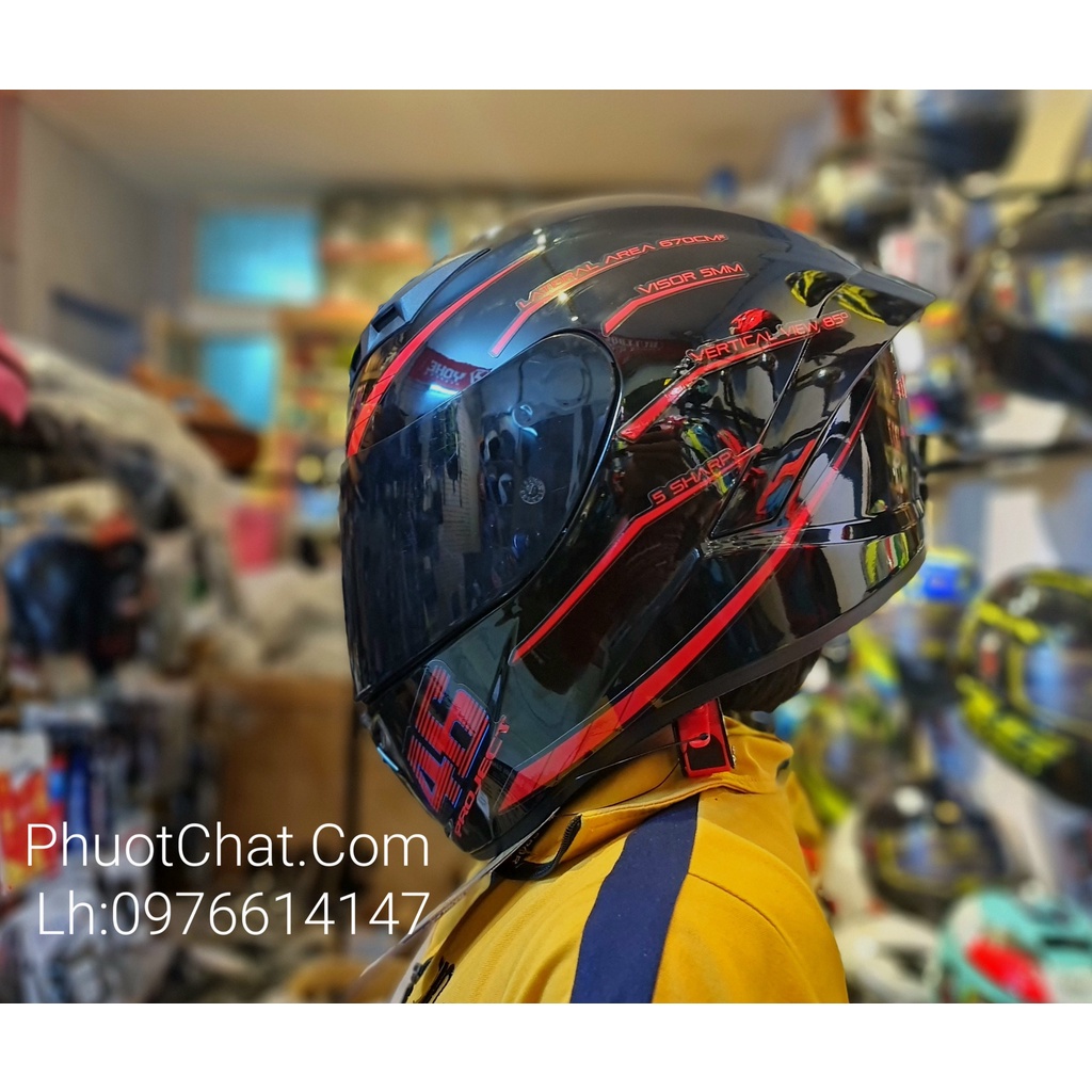 Nón bảo hiểm Fullface M266 2 kính đen bóng lên tem 46 đỏ