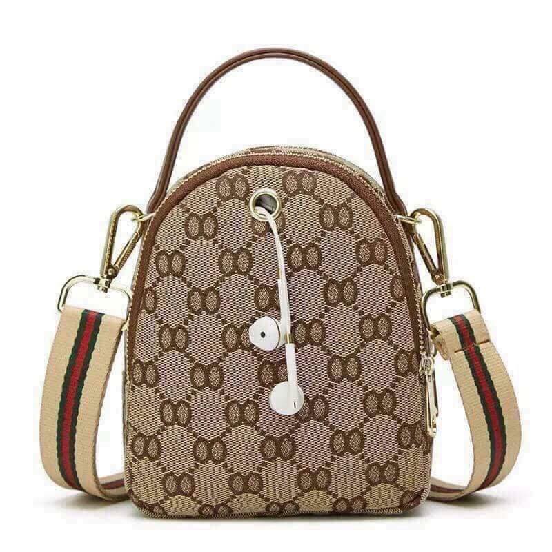 Túi đeo chéo nâu sần họa tiết sang chảnh