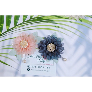 Hoa cài áo handmade - Hoa cài hoa cúc vải voan tơ màu xanh - hồng