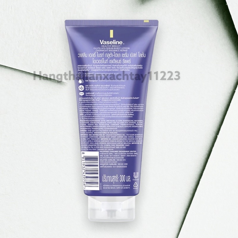 (XANH-ĐÊM) Sữa Dưỡng Thể Trắng Da Rạn Rỡ Vaseline Healthy Bright Gluta-Hya Serum Burst Overnight Radiance Repai