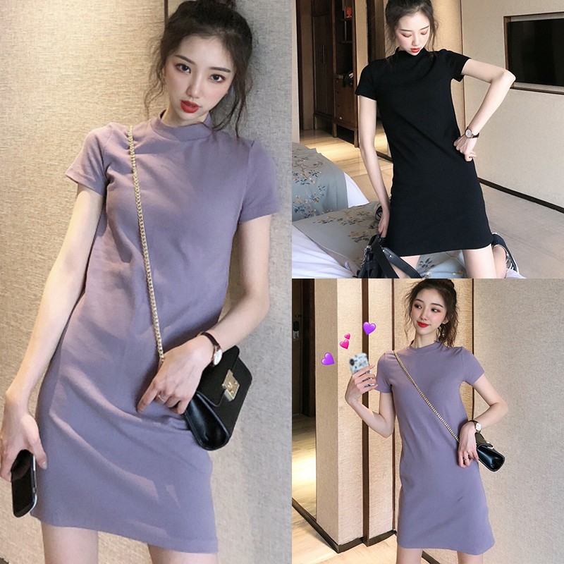 Đầm Thun Tay Ngắn Cổ Tròn Dáng Ôm Thời Trang Mùa Hè Cho Nữ