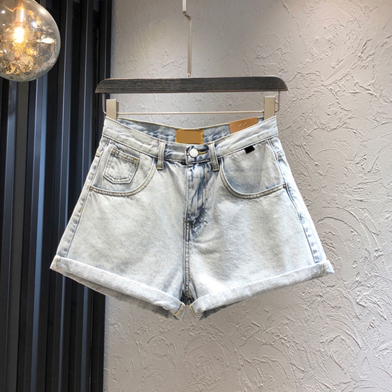 Quần Short Denim Lưng Cao Ống Rộng Phối Màu Tương Phản Thời Trang Mùa Hè Cho Nữ Plus Size