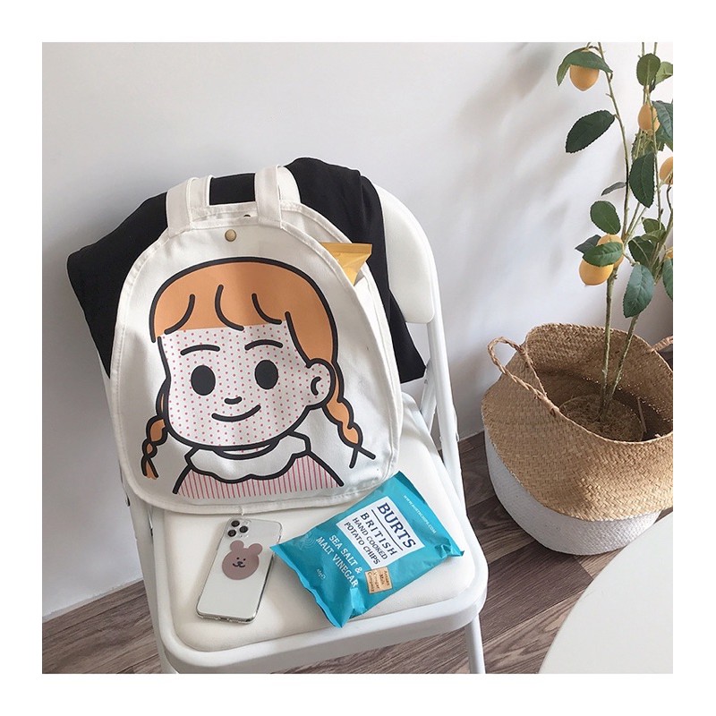 Túi tote túi vải canvas dáng tròn hình cô bé đáng yêu kèm ảnh thật
