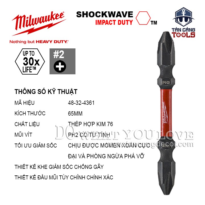 Mũi Bắt Vít Milwaukee PH1 / PH2 65 mm 48 - 32 - 4360 / 4361