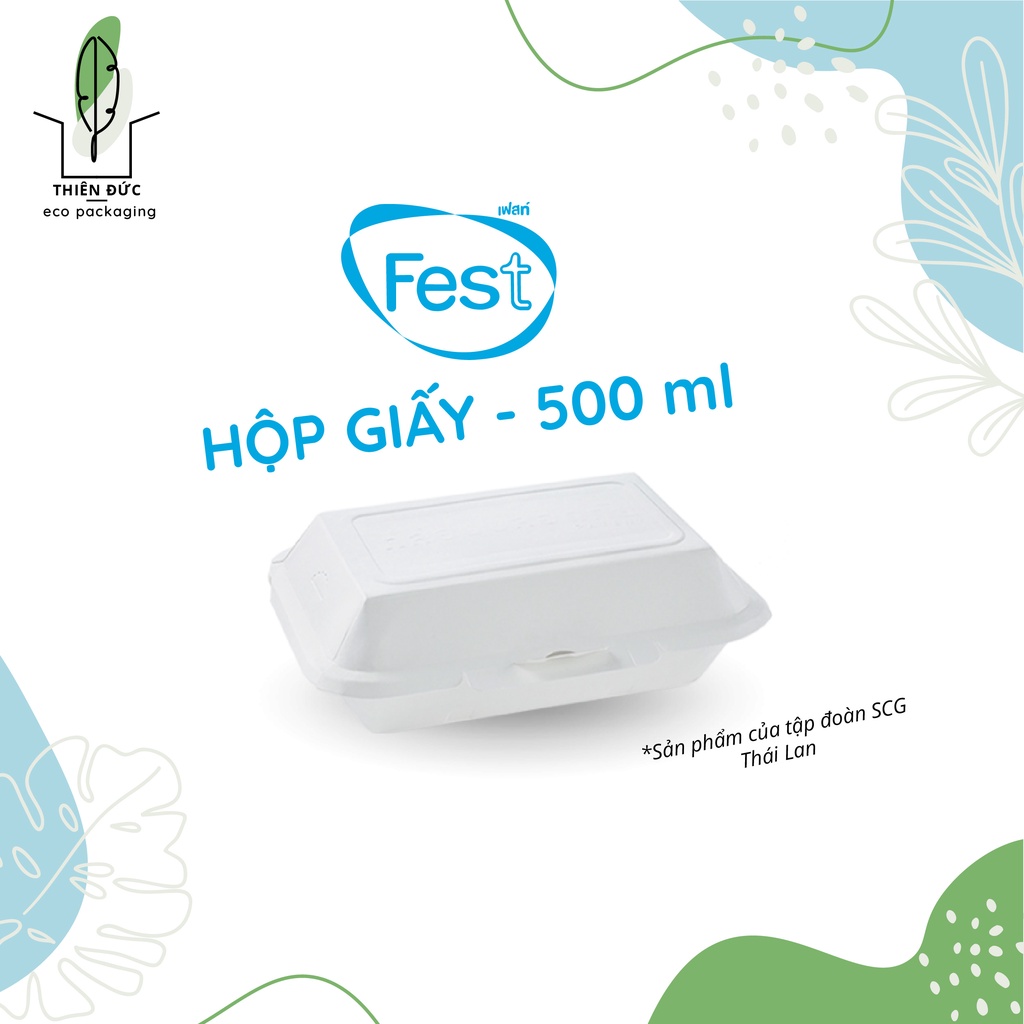 Thay hộp xốp - HỘP GIẤY 500ml ĐỰNG THỨC ĂN bánh, xôi, cơm.. an toàn hàng THÁI LAN nhập khẩu FEST