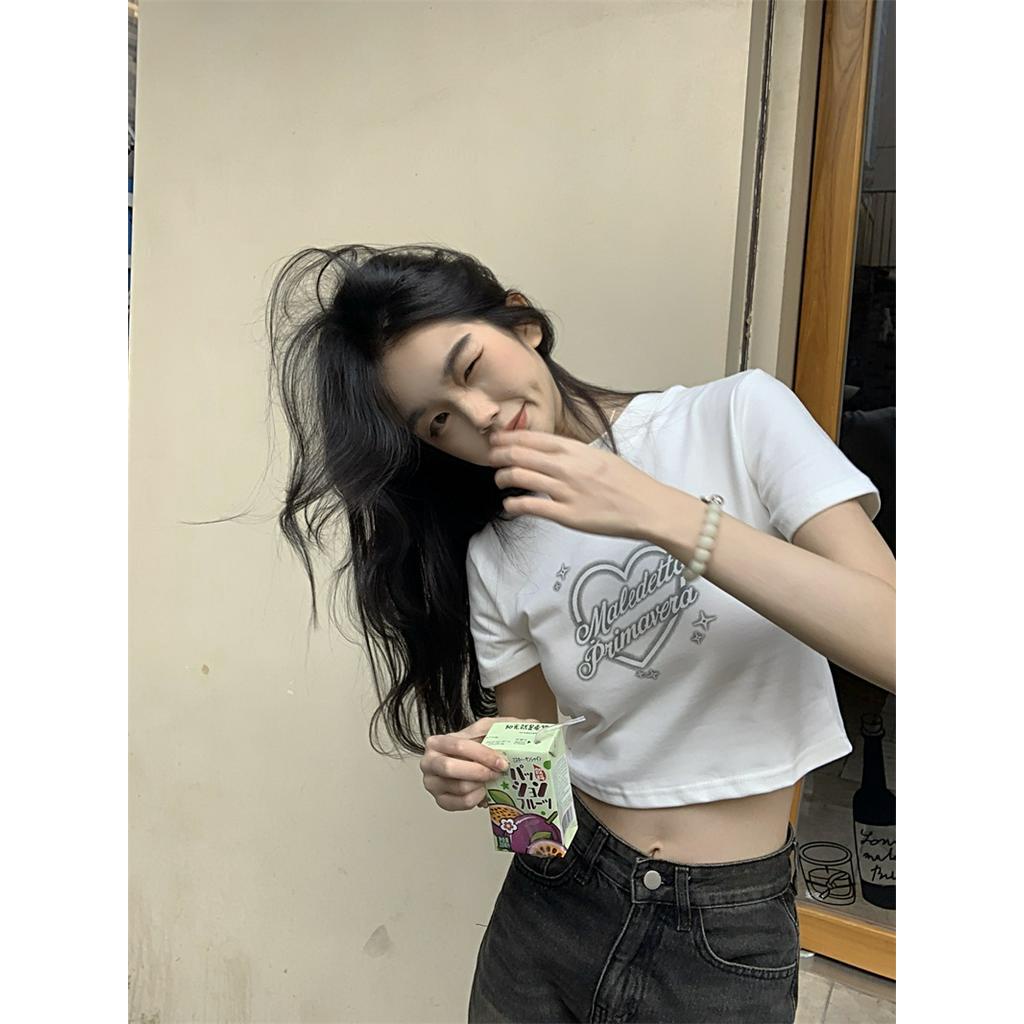 Áo Thun Dáng Ngắn Ngắn Ngắn Tay In Hình Trái Tim 63043