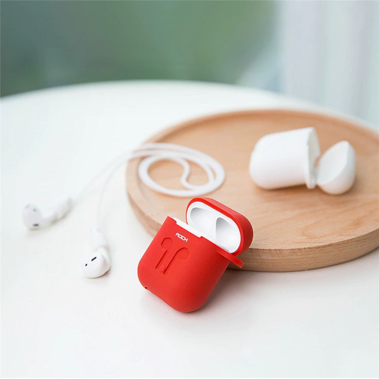 Ốp bảo vệ Airpods silicon chính hãng Rock kèm dây đeo