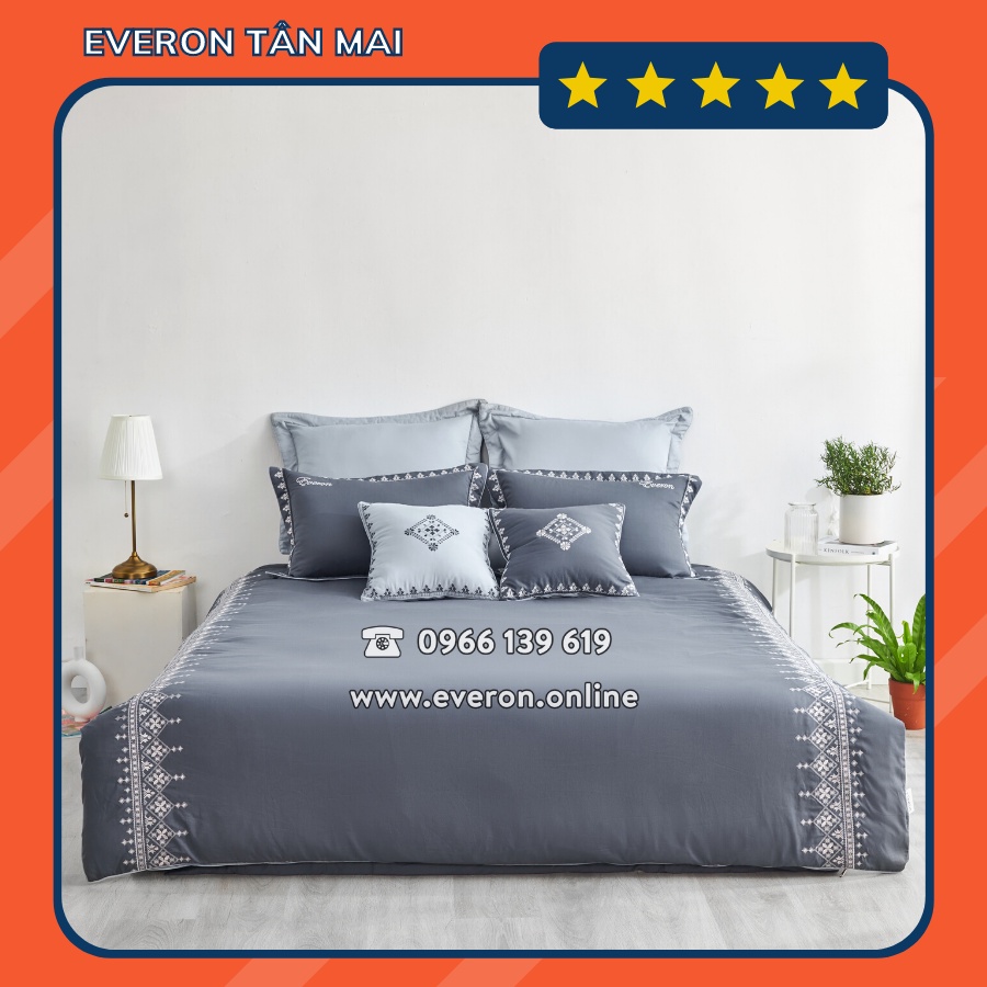 Bộ Chăn Ga Everon ESM21014 Màu Ghi Xám Chất Liệu Modal Chính Hãng