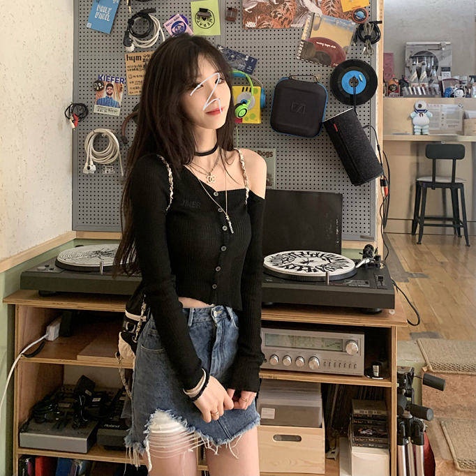 Áo Sweater Cardigan Tay Dài Hở Vai Dáng Ôm Thời Trang Mùa Thu Phong Cách Hàn Quốc Hàng Mới Dành Cho Bạn Gái 2021