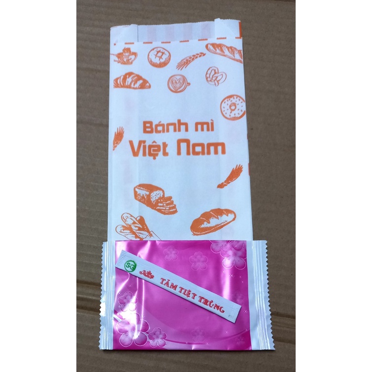 Combo 500 cái Túi giấy + tăm + khăn lạnh màu hồng.