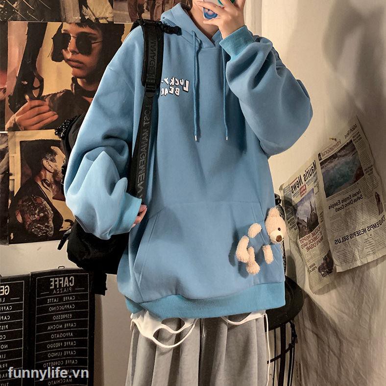 Áo Hoodie Dáng Rộng Có In Hình Gấu Thời Trang Thu Đông 2021 Cho Nam / Nữ