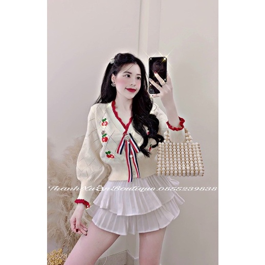 [Mã 2611THTRANG100K hoàn 10% xu đơn 99K] Áo khoác cadigan thêu hoa kèm tag nơ