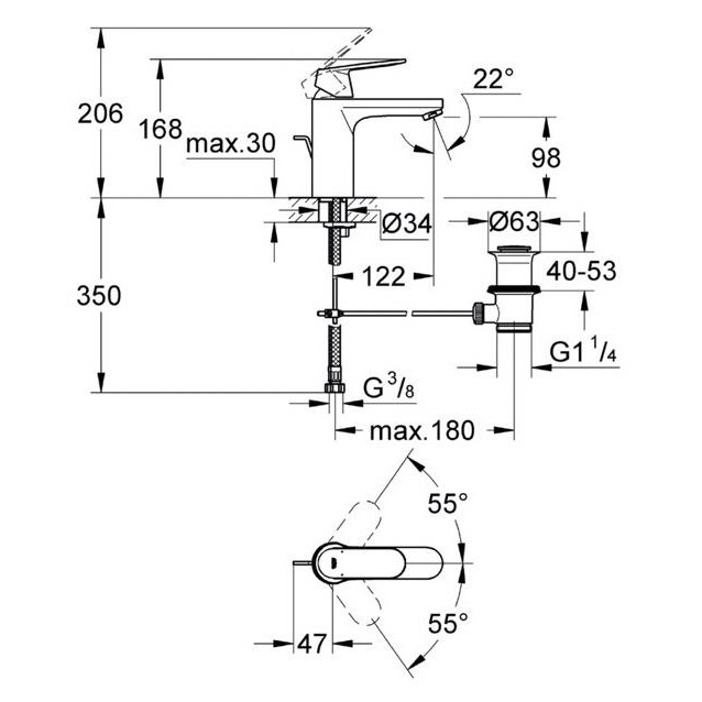 Vòi Chậu Grohe Eurosmart Cosmo M-Size 23325000 Nóng Lạnh