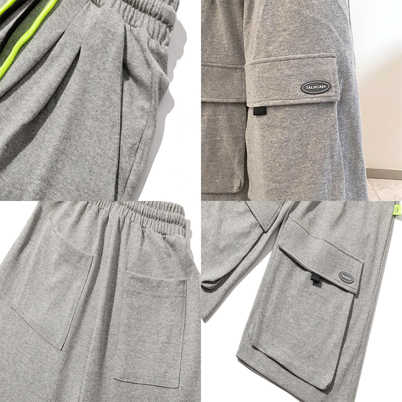 2021 Summer Men's Wide-leg Big Pocket Shorts Korean Style Fashion Cargo 7-point Pants